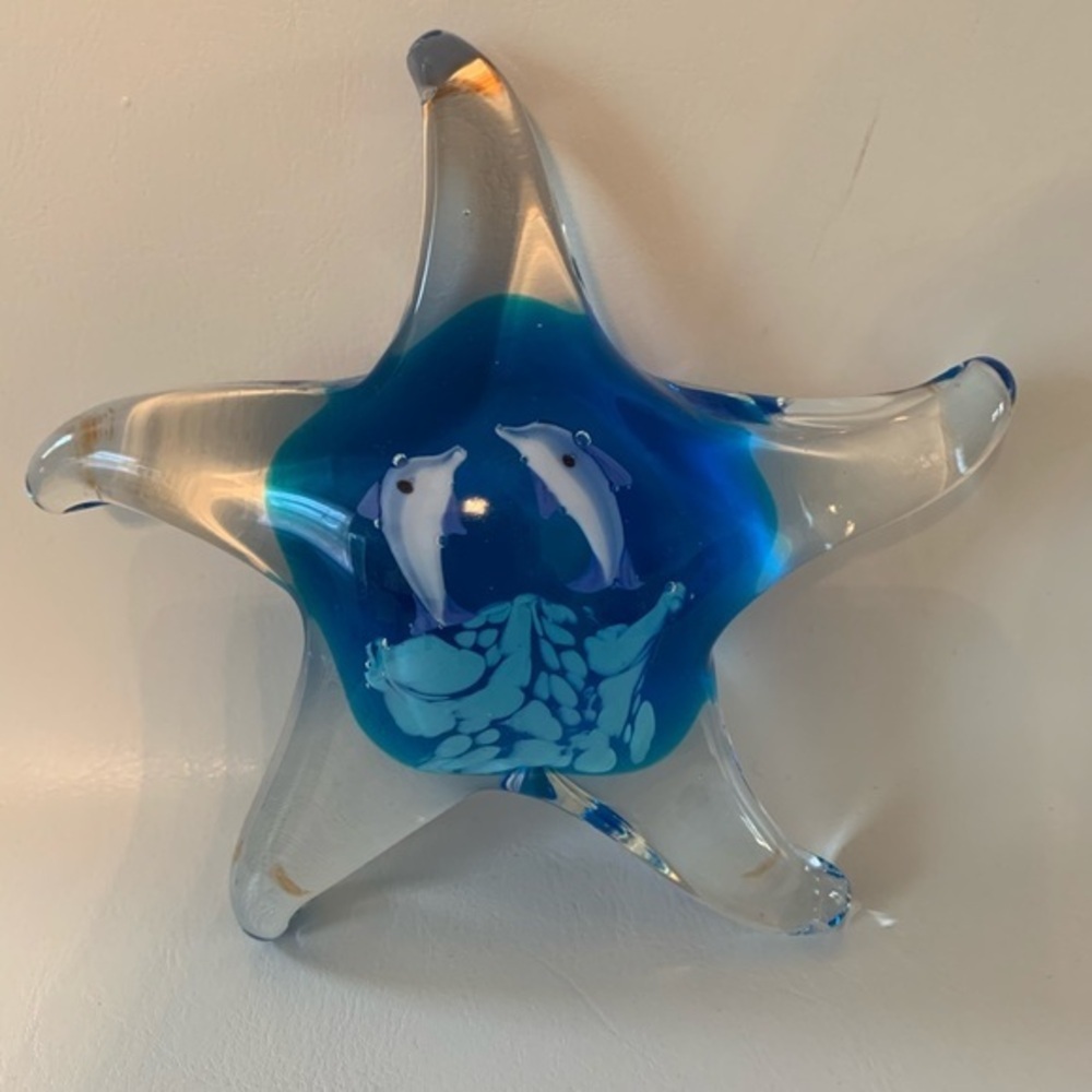 Blue and Clear Glass Starfish Art Decor Paper weight